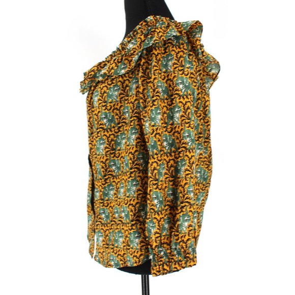 J. Crew Green and Yellow Off-Shoulder Blouse - Picture 4 of 9